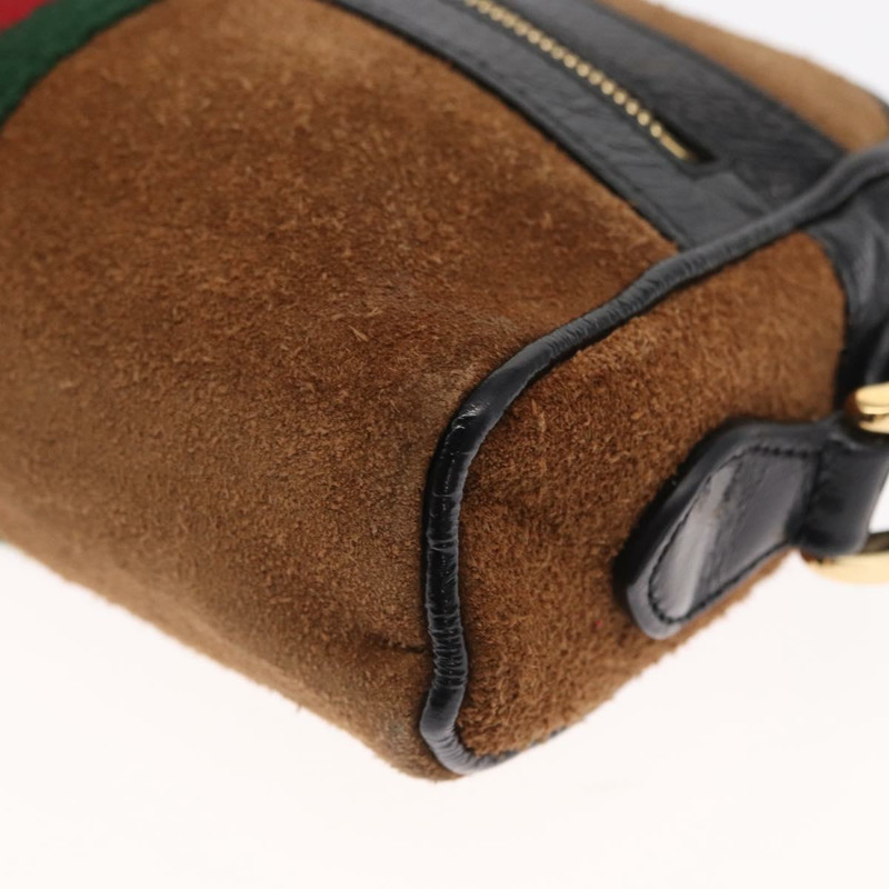 【日本直送】GUCCI Web Sherry Line 單肩包 絨面革 棕色 金色 573321 Auth mr1859-13