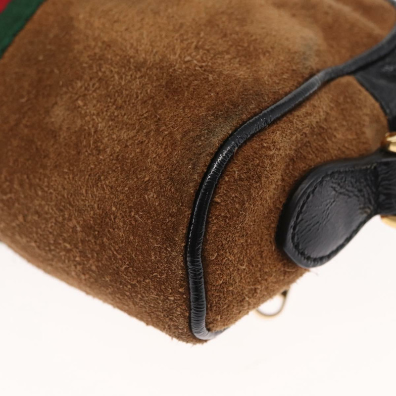 【日本直送】GUCCI Web Sherry Line 單肩包 絨面革 棕色 金色 573321 Auth mr1859-15