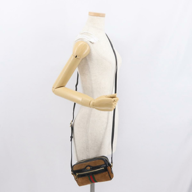 【日本直送】GUCCI Web Sherry Line 單肩包 絨面革 棕色 金色 573321 Auth mr1859-22