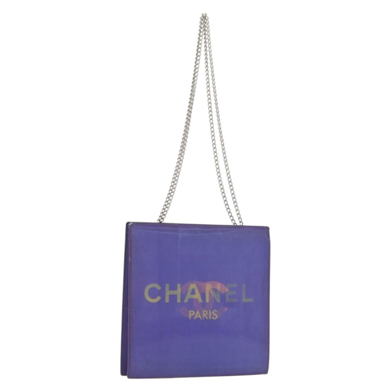 【日本直送】香奈兒全息COCO標誌鏈單肩包，紫色銀色雙C標誌乙烯基材質，正品編號165896-0