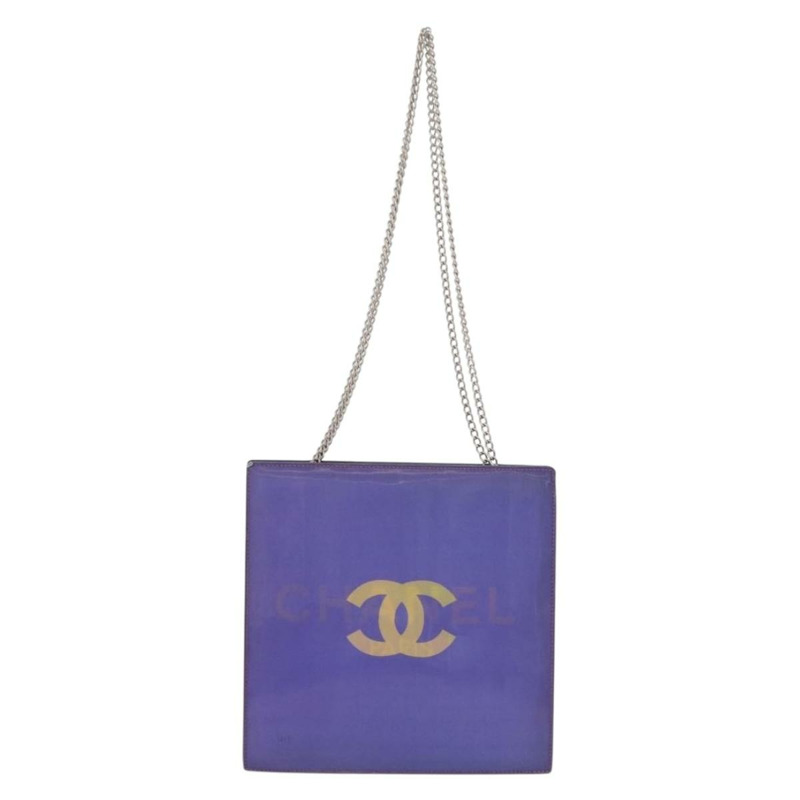 【日本直送】香奈兒全息COCO標誌鏈單肩包，紫色銀色雙C標誌乙烯基材質，正品編號165896-12