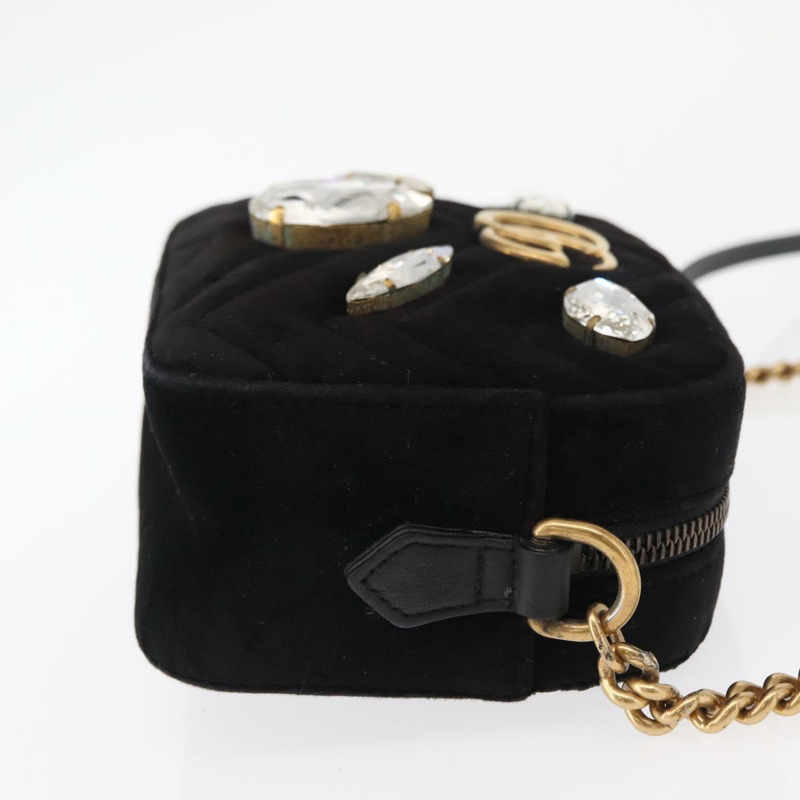 【日本直送】GUCCI GG Marmont 迷你相機包鏈條包麂皮黑色金色 448065 正品 ka1530-2