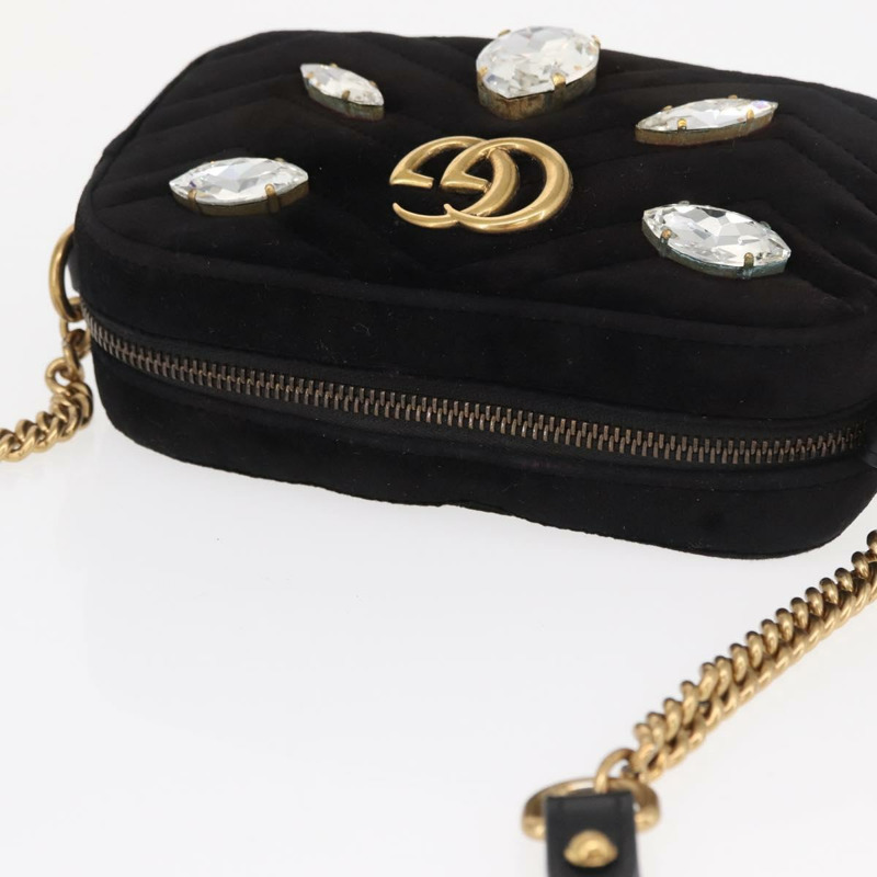 【日本直送】GUCCI GG Marmont 迷你相機包鏈條包麂皮黑色金色 448065 正品 ka1530-5