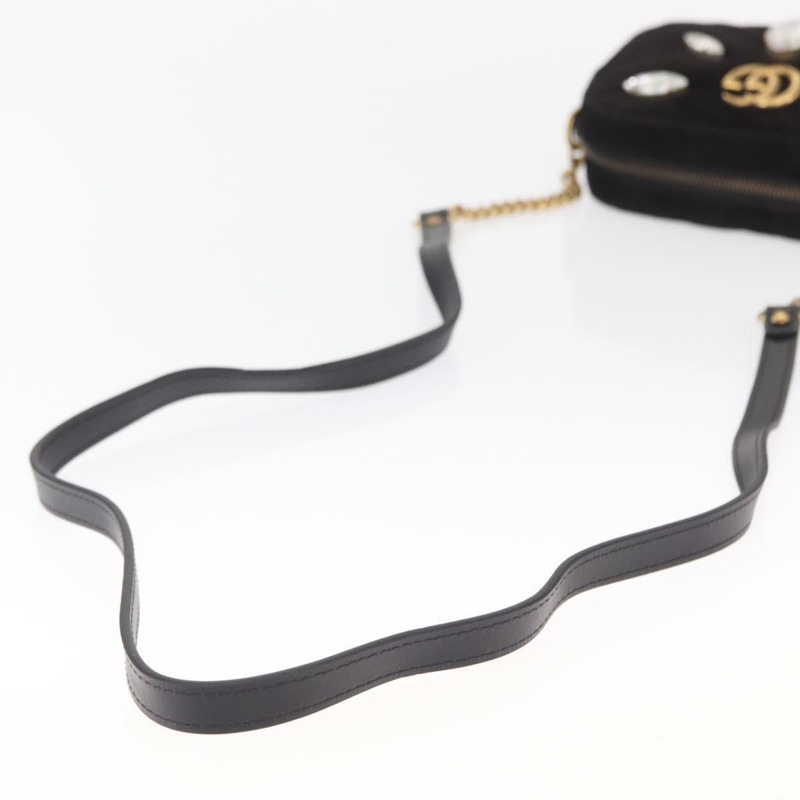【日本直送】GUCCI GG Marmont 迷你相機包鏈條包麂皮黑色金色 448065 正品 ka1530-6