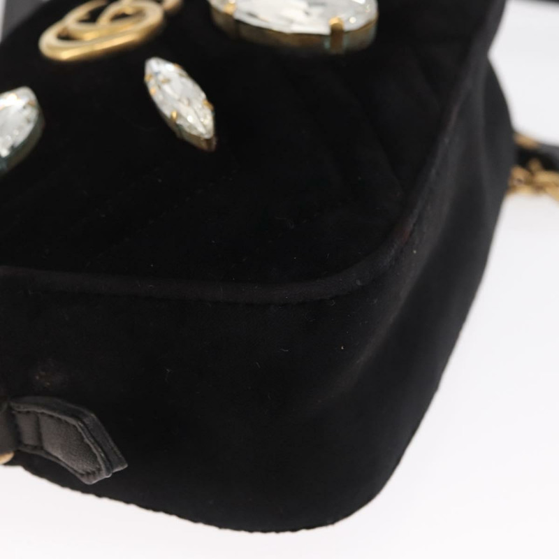 【日本直送】GUCCI GG Marmont 迷你相機包鏈條包麂皮黑色金色 448065 正品 ka1530-8