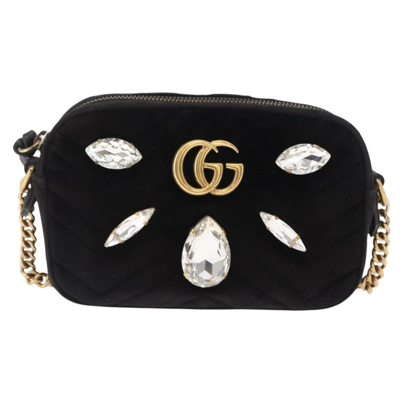 【日本直送】GUCCI GG Marmont 迷你相機包鏈條包麂皮黑色金色 448065 正品 ka1530-12