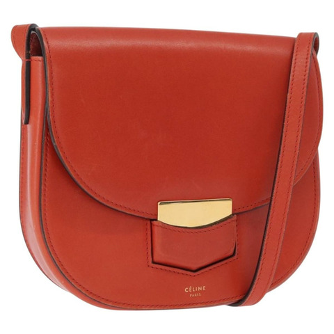 CELINE 橘色金色皮革肩背包 正品 ka1547