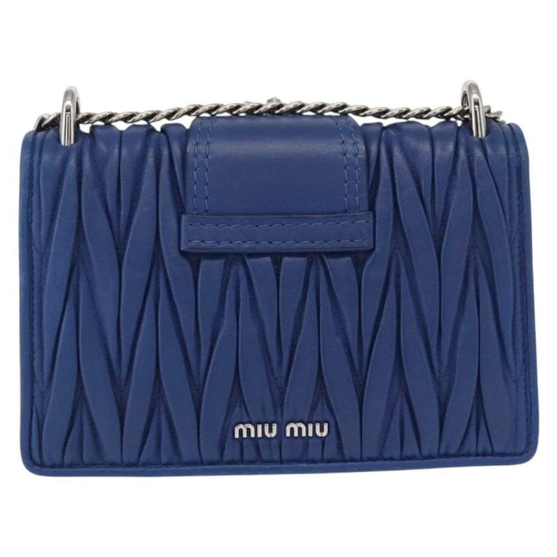 【日本直送】Miu Miu Matelasse 鏈條單肩包 皮革 藍色 銀色 正品 ka1528V-1
