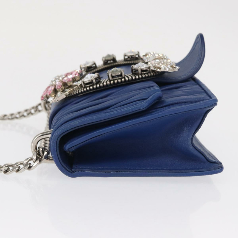 【日本直送】Miu Miu Matelasse 鏈條單肩包 皮革 藍色 銀色 正品 ka1528V-3