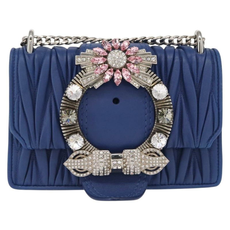 【日本直送】Miu Miu Matelasse 鏈條單肩包 皮革 藍色 銀色 正品 ka1528V-12