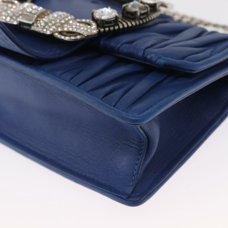 【日本直送】Miu Miu Matelasse 鏈條單肩包 皮革 藍色 銀色 正品 ka1528V-14