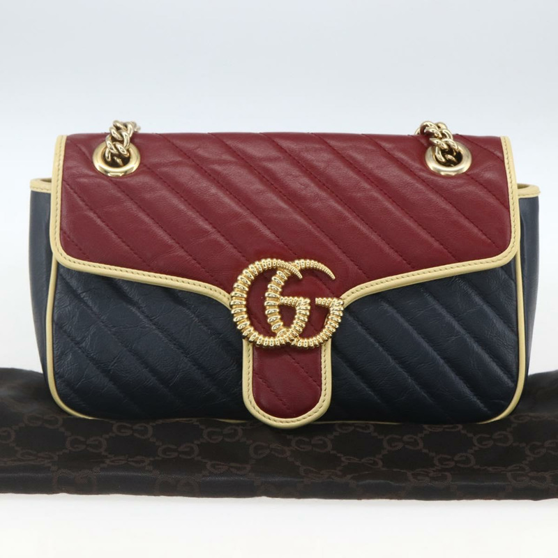 【日本直送】GUCCI GG Marmont 鏈條單肩包 皮革 紅色 金色 443497 正品 ka1515SAM-11