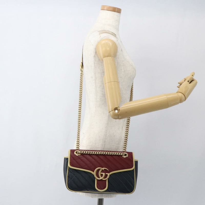 【日本直送】GUCCI GG Marmont 鏈條單肩包 皮革 紅色 金色 443497 正品 ka1515SAM-22