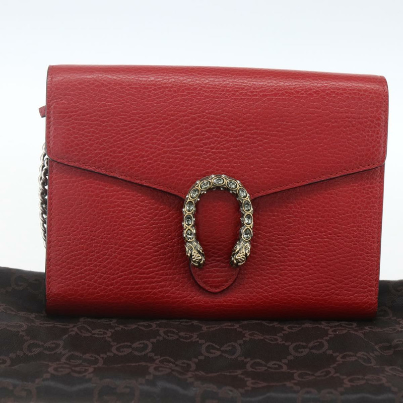 【日本直送】GUCCI Dionysus 鏈條皮夾 皮革 紅色 401231 正品 ka1510M-11