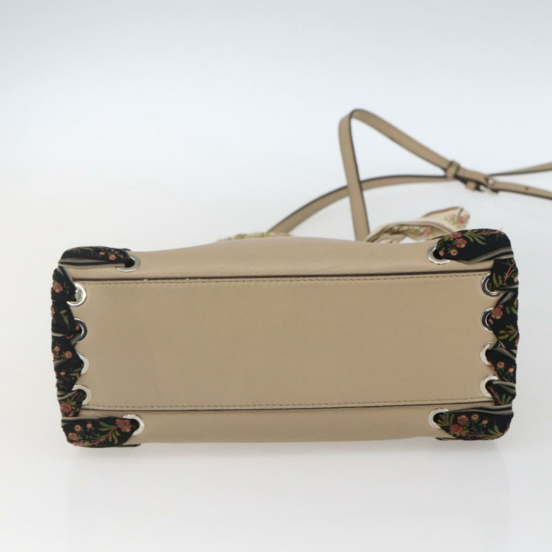 【日本直送】FENDI 迷你 Peek A Boo 手提包 皮革 兩用 米色 銀色 正品 ka1516M-4