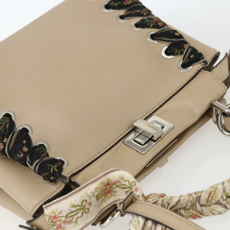 【日本直送】FENDI 迷你 Peek A Boo 手提包 皮革 兩用 米色 銀色 正品 ka1516M-5