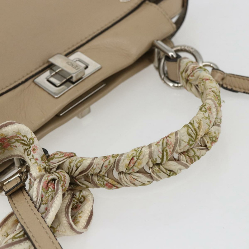 【日本直送】FENDI 迷你 Peek A Boo 手提包 皮革 兩用 米色 銀色 正品 ka1516M-6