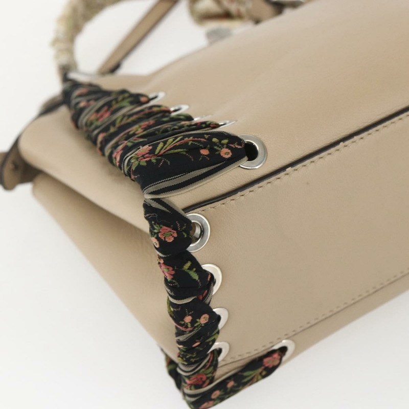 【日本直送】FENDI 迷你 Peek A Boo 手提包 皮革 兩用 米色 銀色 正品 ka1516M-15