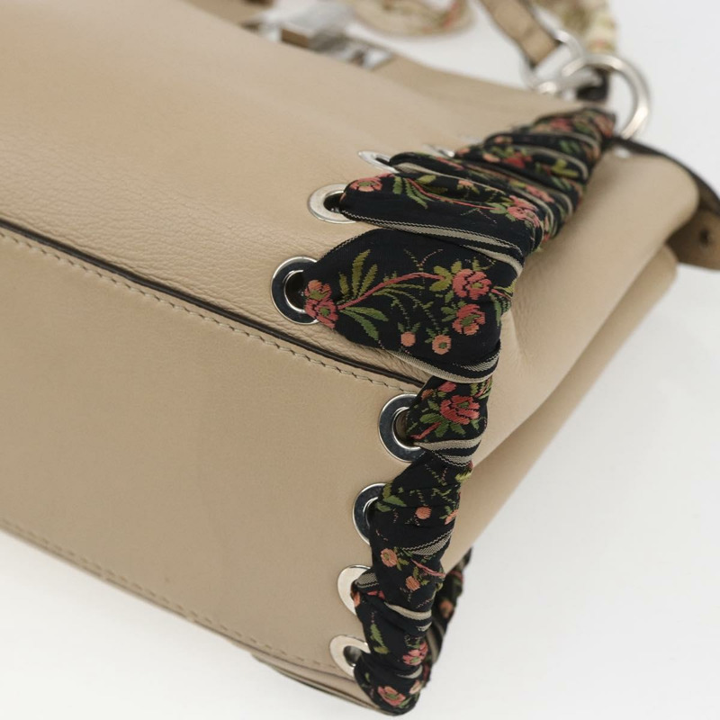 【日本直送】FENDI 迷你 Peek A Boo 手提包 皮革 兩用 米色 銀色 正品 ka1516M-16