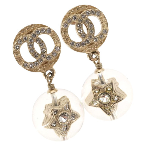 香奈兒 COCO 標誌穿孔耳環 金屬金色 CC Auth ka1574