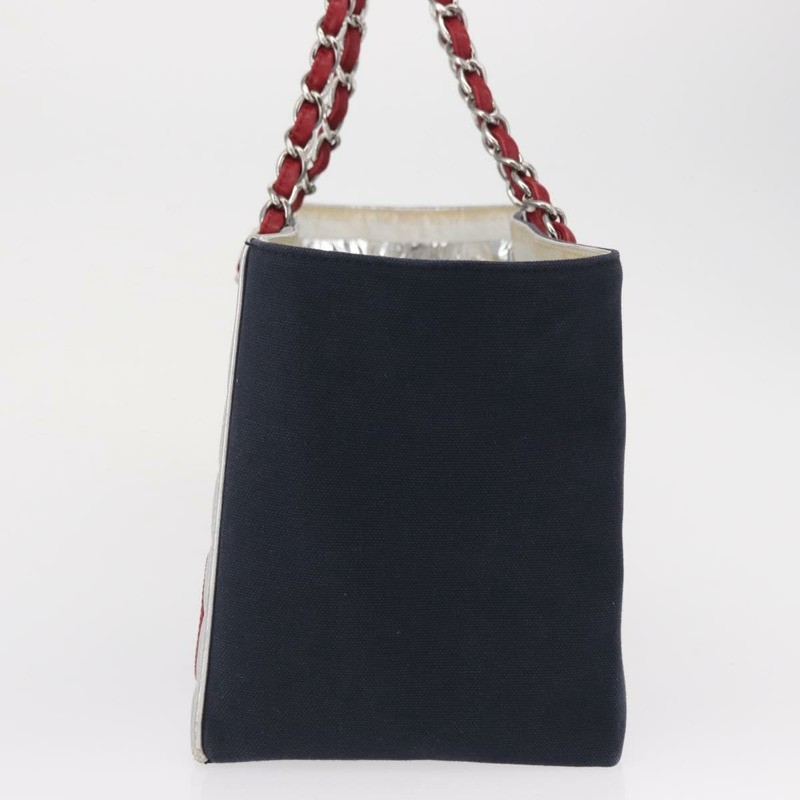 【日本直送】香奈兒 Choco Bar 鏈條手提包 No5 帆布海軍藍銀色 CC Auth 164674V-2