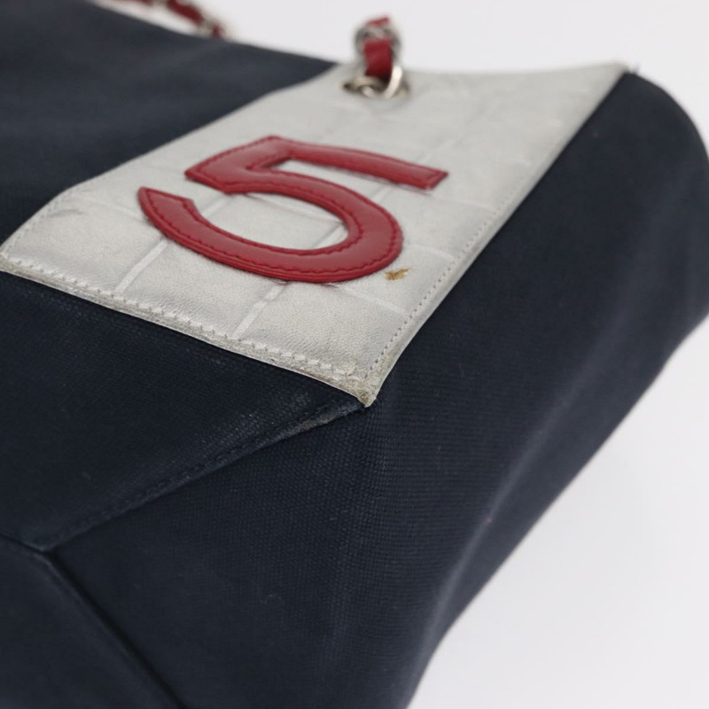 【日本直送】香奈兒 Choco Bar 鏈條手提包 No5 帆布海軍藍銀色 CC Auth 164674V-14