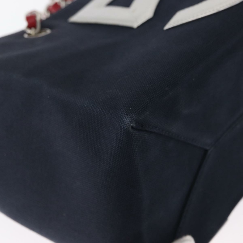 【日本直送】香奈兒 Choco Bar 鏈條手提包 No5 帆布海軍藍銀色 CC Auth 164674V-15