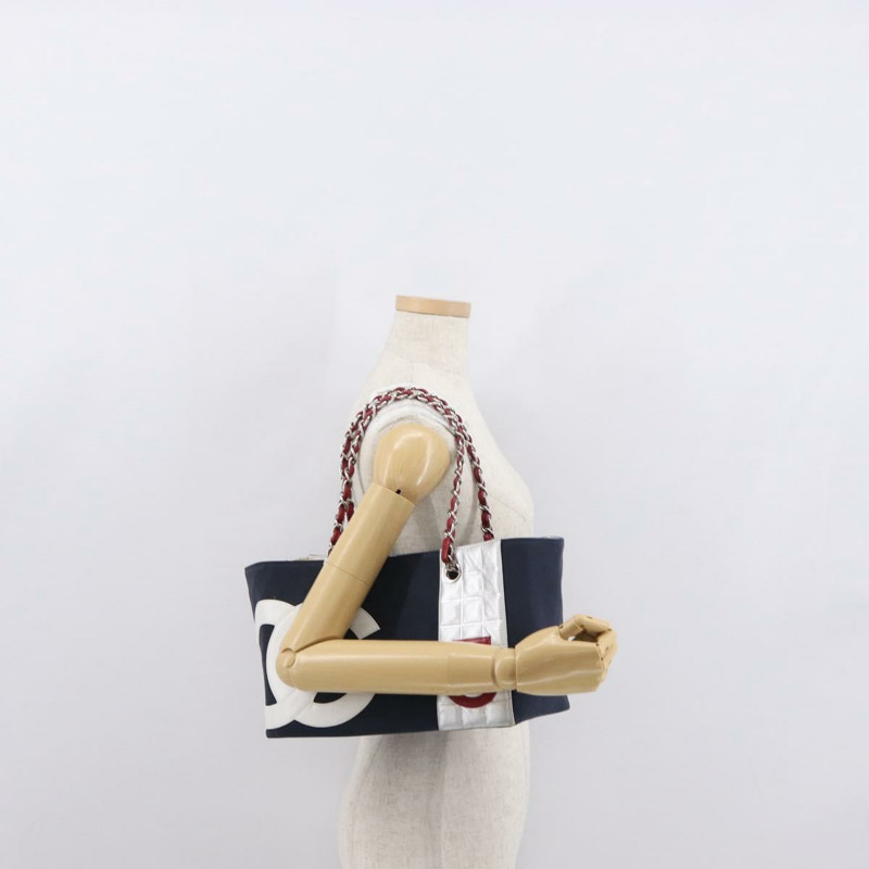 【日本直送】香奈兒 Choco Bar 鏈條手提包 No5 帆布海軍藍銀色 CC Auth 164674V-22