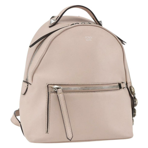 FENDI By The Way 雙肩包，皮革，米色/銀色，正品 ka1520M