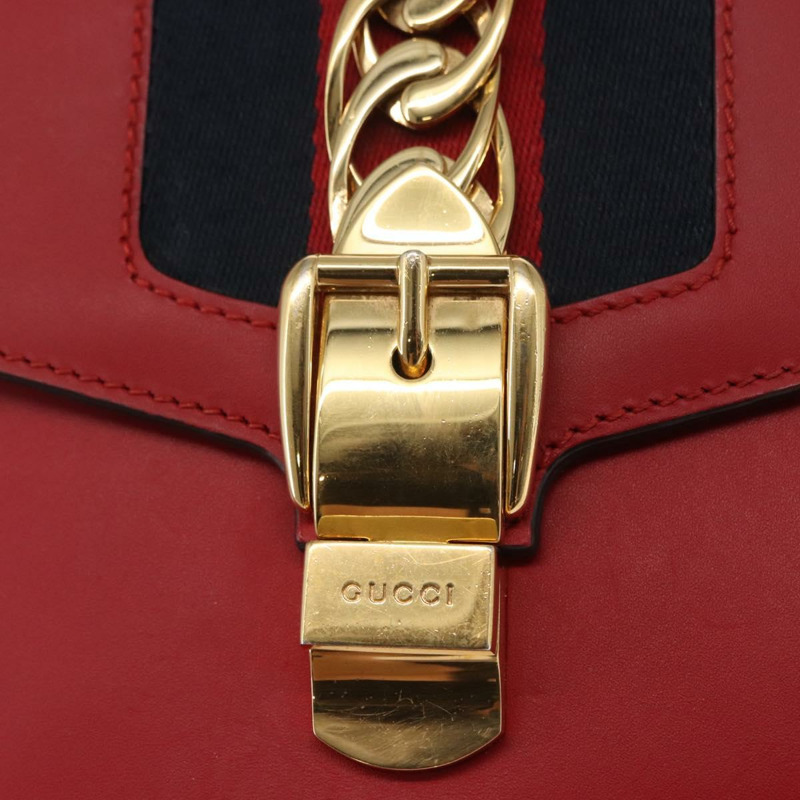 【日本直送】GUCCI Silvi Sherry Line 單肩包 皮革 兩用 紅色 金色 421882 正品 ka1549-16