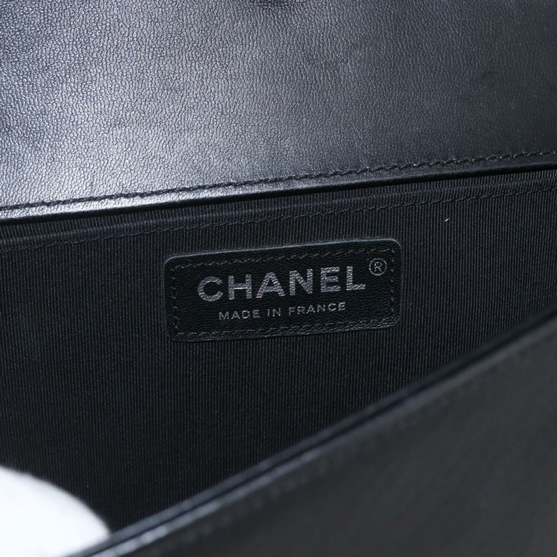 【日本直送】香奈兒 (CHANEL) 鏈條 Boy Chanel V 縫線包 皮革 黑色 銀色 CC 正品 ka1417SAM-16
