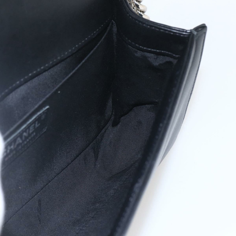 【日本直送】香奈兒 (CHANEL) 鏈條 Boy Chanel V 縫線包 皮革 黑色 銀色 CC 正品 ka1417SAM-17
