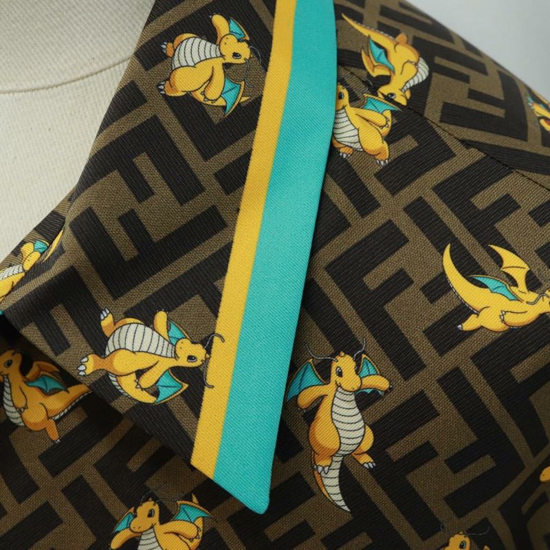 【日本直送】FENDI Zucca帆布龍晶襯衫，絲綢材質，棕黑色，貨號FS1262，正品編號165604SM-4