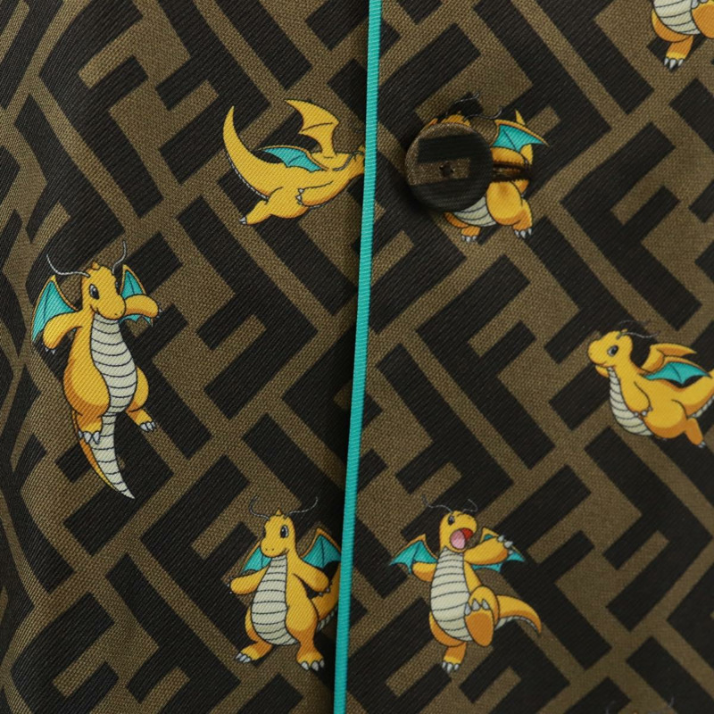 【日本直送】FENDI Zucca帆布龍晶襯衫，絲綢材質，棕黑色，貨號FS1262，正品編號165604SM-6