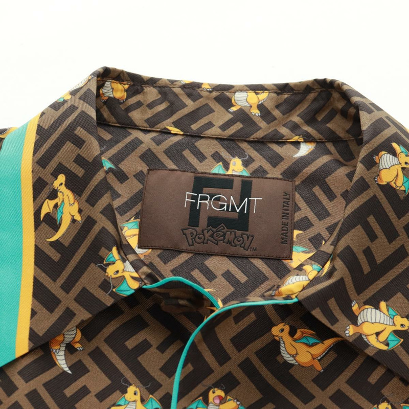 【日本直送】FENDI Zucca帆布龍晶襯衫，絲綢材質，棕黑色，貨號FS1262，正品編號165604SM-8