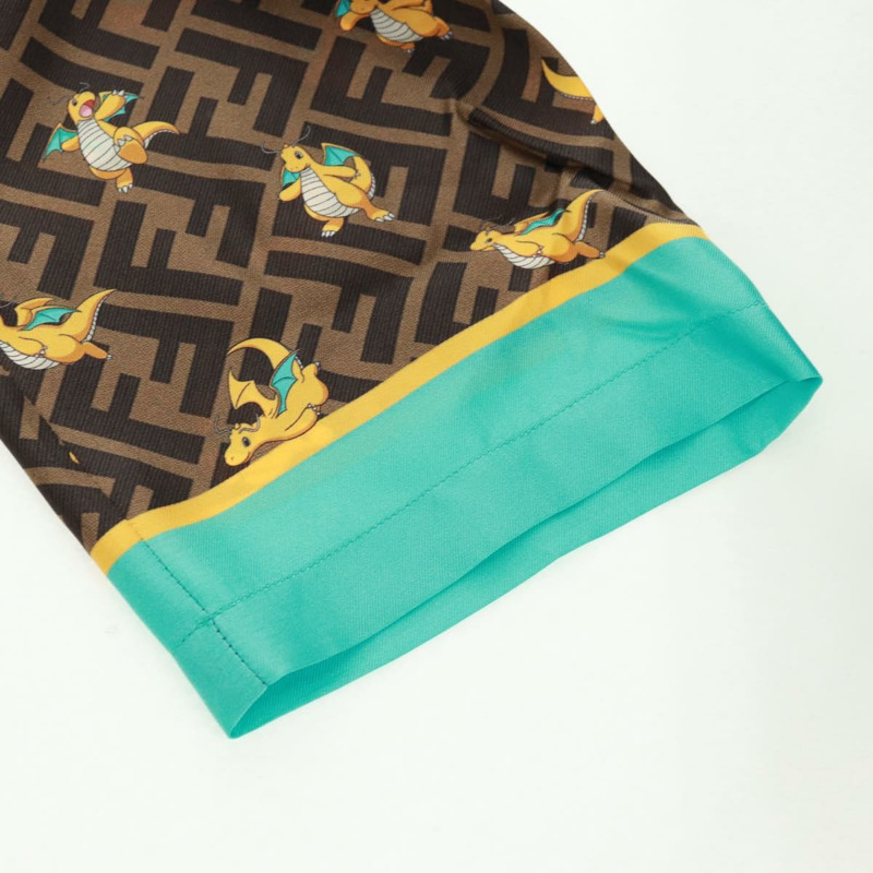 【日本直送】FENDI Zucca帆布龍晶襯衫，絲綢材質，棕黑色，貨號FS1262，正品編號165604SM-9