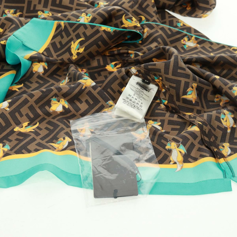 【日本直送】FENDI Zucca帆布龍晶襯衫，絲綢材質，棕黑色，貨號FS1262，正品編號165604SM-10