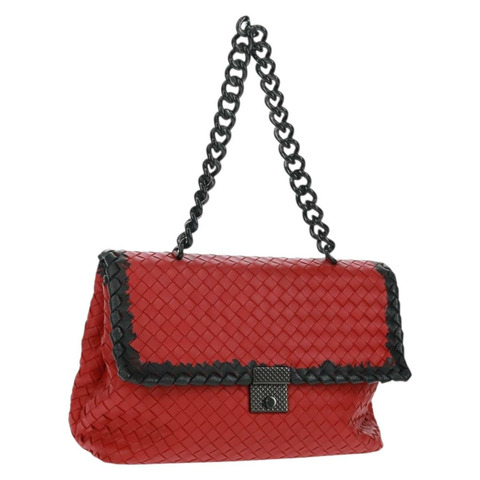 BOTTEGA VENETA INTRECCIATO 皮革紅色肩包 正品 154274V