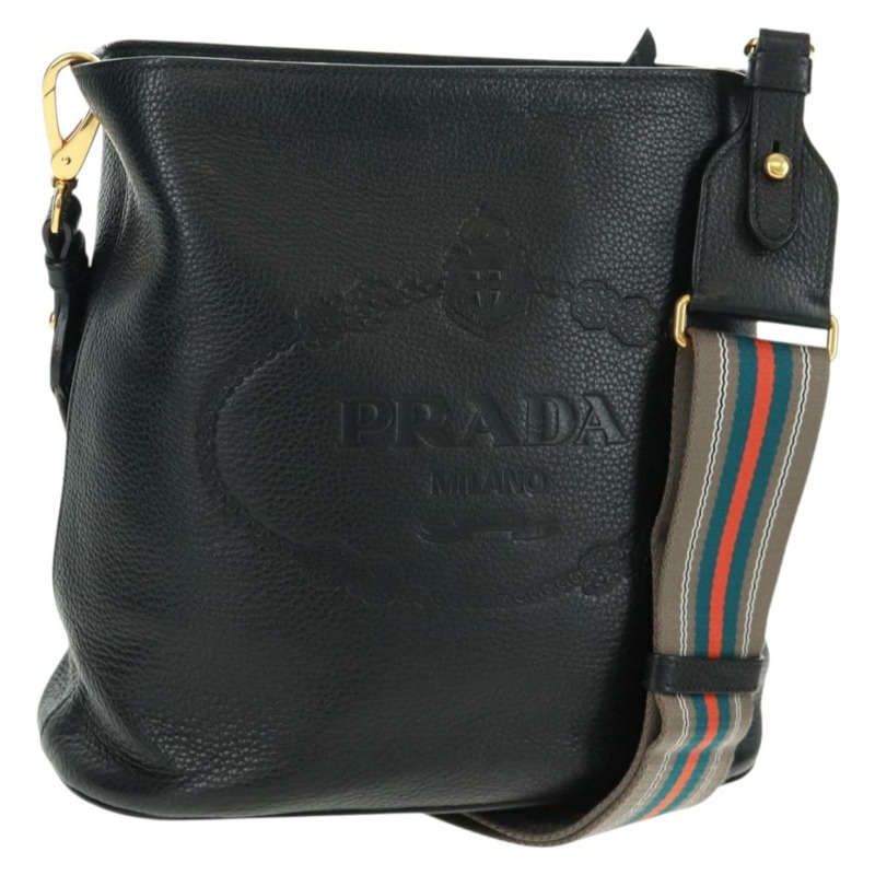 【日本直送】PRADA 黑色金色皮革肩背包，正品編號 154258SAM-0
