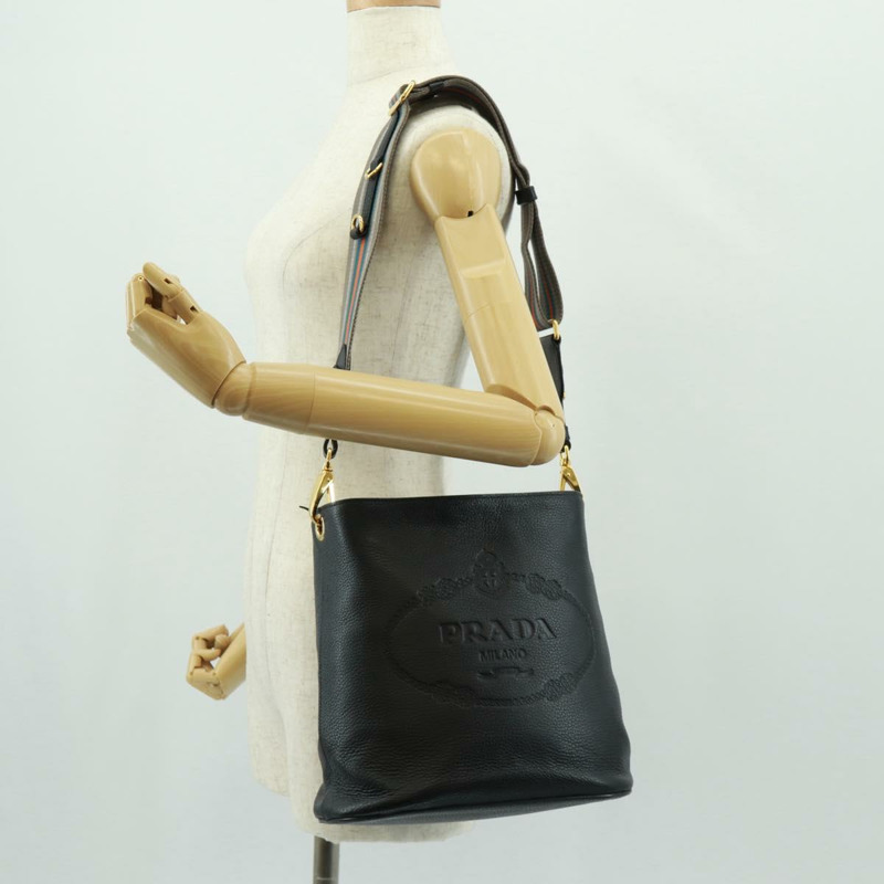 【日本直送】PRADA 黑色金色皮革肩背包，正品編號 154258SAM-24