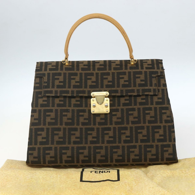 【日本直送】FENDI Zucca帆布手提包 黑色 棕色 金色 正品 165065-11