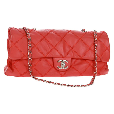 香奈兒 Ultra Stitch 鏈條肩背包，羊皮材質，紅色，銀色雙C標誌，貨號 165469M