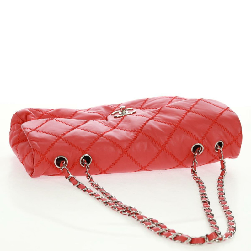 【日本直送】香奈兒 Ultra Stitch 鏈條肩背包，羊皮材質，紅色，銀色雙C標誌，貨號 165469M-5