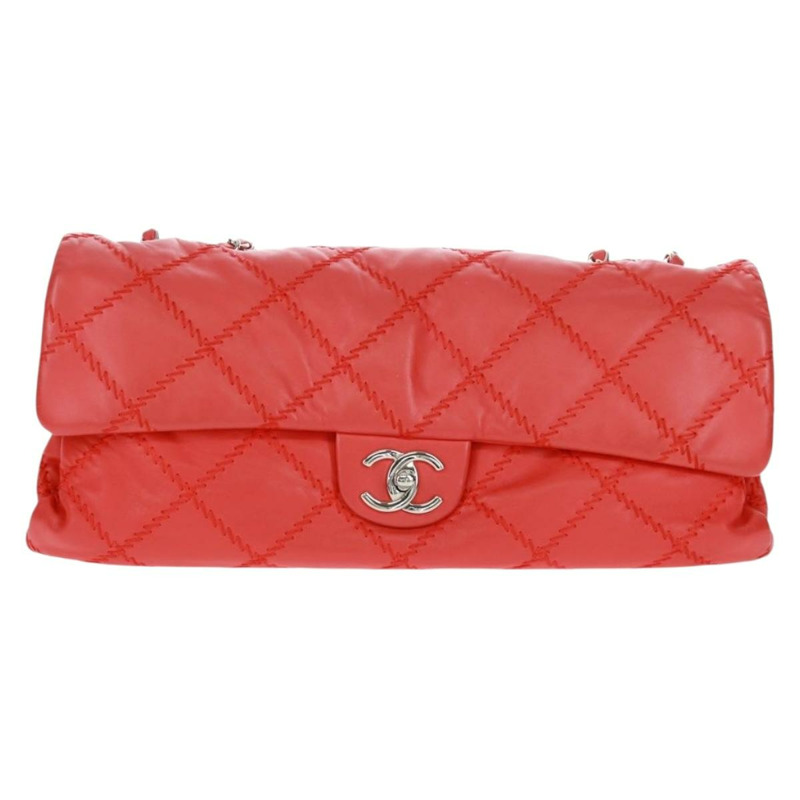 【日本直送】香奈兒 Ultra Stitch 鏈條肩背包，羊皮材質，紅色，銀色雙C標誌，貨號 165469M-12