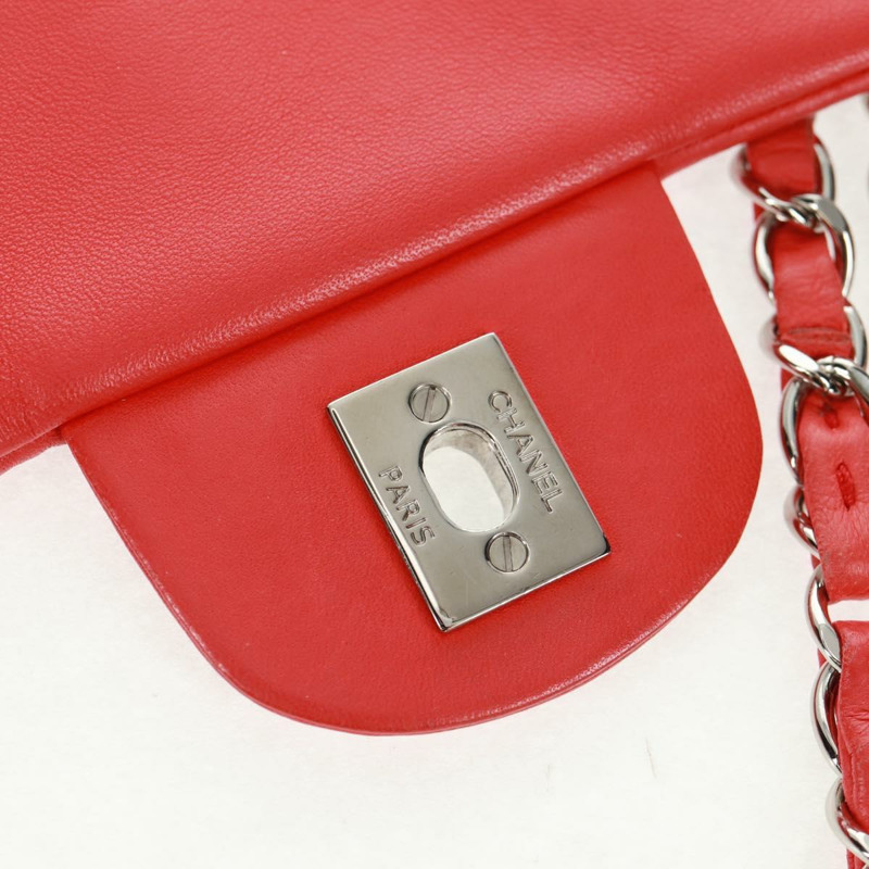【日本直送】香奈兒 Ultra Stitch 鏈條肩背包，羊皮材質，紅色，銀色雙C標誌，貨號 165469M-20