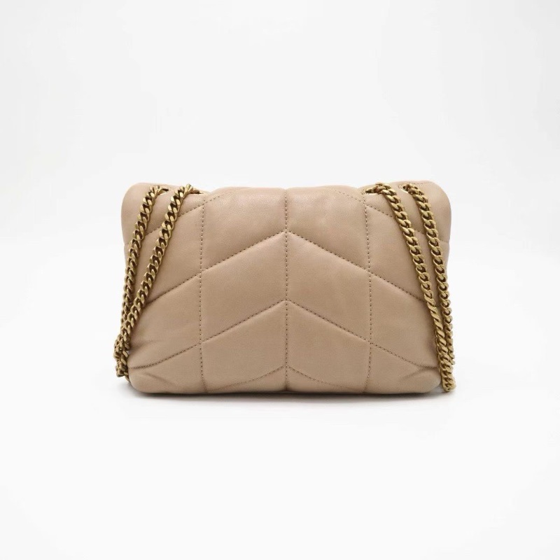 YSL PUFFER TOY 絎縫羊皮雲朵泡芙包 溫柔百搭奶茶色暗米色22*15*8 98新配件塵袋-7