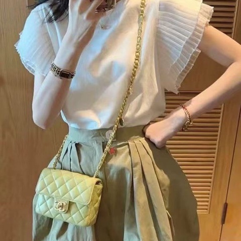 CHANEL 摩納哥系列 籌碼徽章 方胖子鏈條包嫩芽綠19X15X6.5 98新配件塵袋
