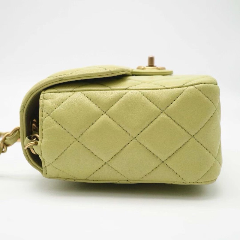 CHANEL 摩納哥系列 籌碼徽章 方胖子鏈條包嫩芽綠19X15X6.5 98新配件塵袋-4