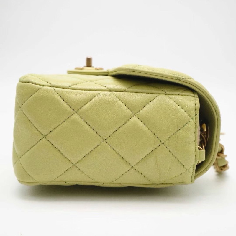 CHANEL 摩納哥系列 籌碼徽章 方胖子鏈條包嫩芽綠19X15X6.5 98新配件塵袋-6