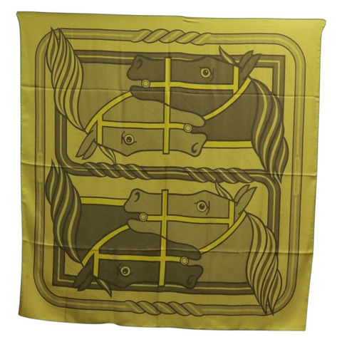 愛馬仕 (HERMES) 140 方形絲巾 (Carre 140 Scarf) “QUADRIGE” 真絲 綠色 Auth 166363V